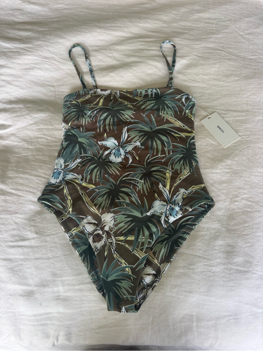 Mikoh Brown and Green Tropical Palm women’s  One-Piece